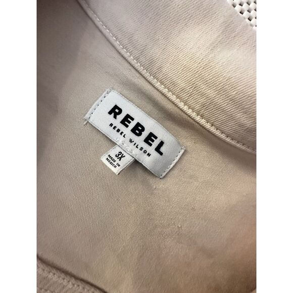 Rebel Wilson Jacket Moto Trucker Raw Fray Hem Women Sz 3X Cream Ivory Jean Style - Picture 2 of 11
